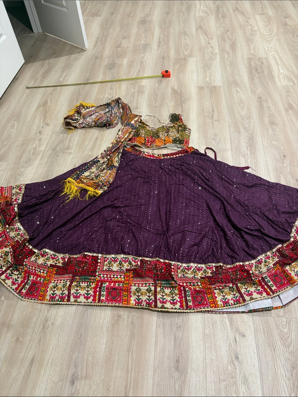 Purple Embroidered Ethnic Circle Skirt and Blouse Set